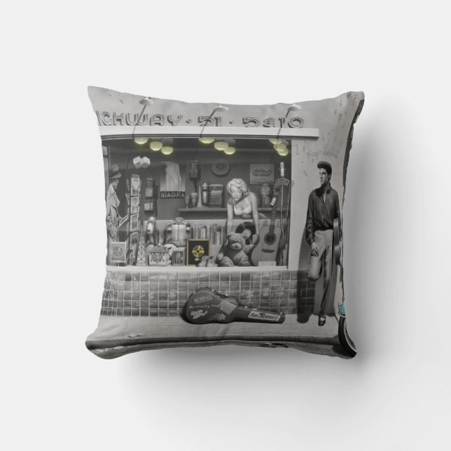 HWY 51 Silver Throw Pillow (Front)