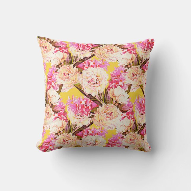 Hyacinth and peonis flowers, seamless pattern. Wat Throw Pillow (Front)