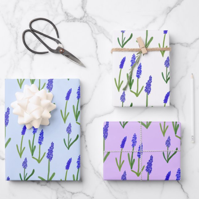 Hyacinth Easter Spring Floral Pattern Bulbs Gift Wrapping Paper Sheets (Front)
