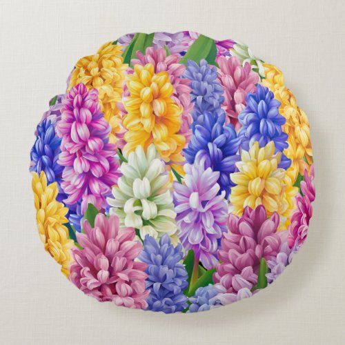 Hyacinth Flowers Field Round Pillow