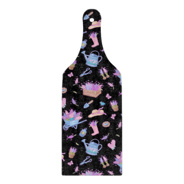 Hyacinth Garden Floral Black Cutting Board (Front)