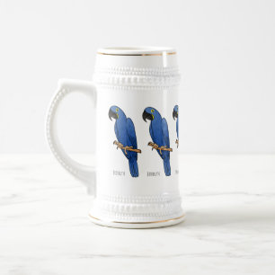 Hyacinth macaw bird cartoon illustration  beer stein