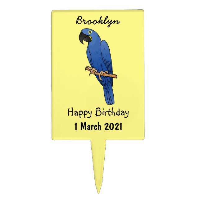 Hyacinth macaw bird cartoon illustration  cake topper (Front)