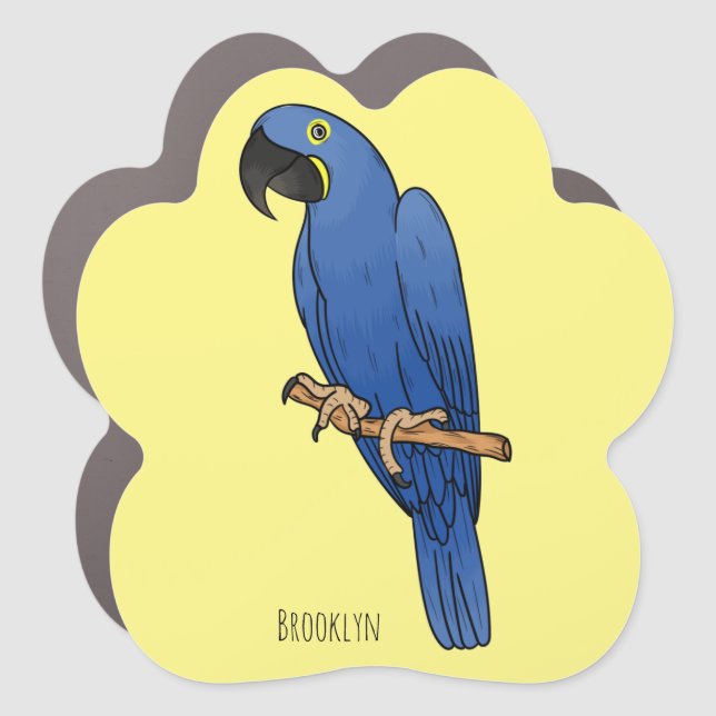 Hyacinth macaw bird cartoon illustration car magnet (Front)