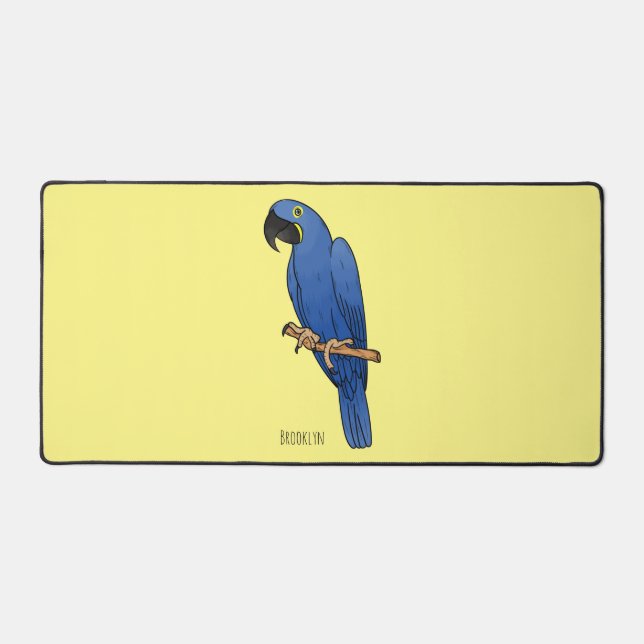 Hyacinth macaw bird cartoon illustration desk mat (Front)
