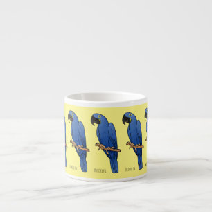 Hyacinth macaw bird cartoon illustration  espresso cup