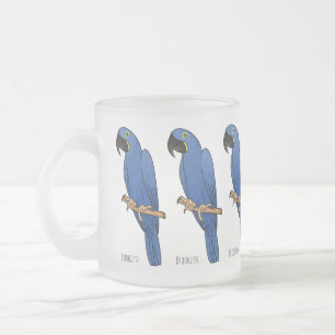 Hyacinth macaw bird cartoon illustration frosted glass coffee mug