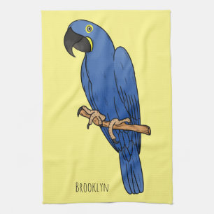 Hyacinth macaw bird cartoon illustration kitchen towel
