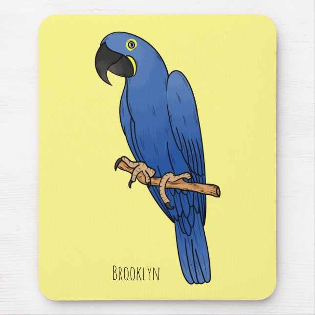 Hyacinth macaw bird cartoon illustration mouse pad (Front)