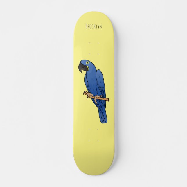Hyacinth macaw bird cartoon illustration skateboard (Front)