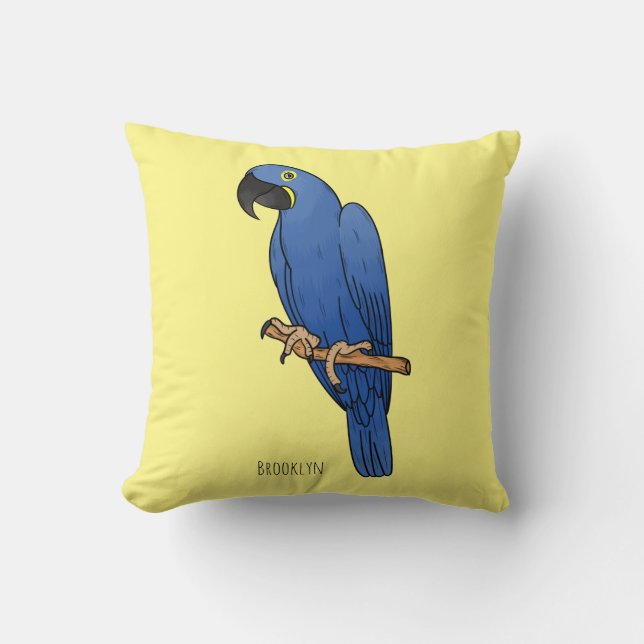 Hyacinth macaw bird cartoon illustration throw pillow (Front)