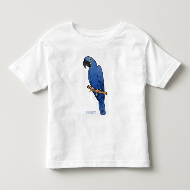 Hyacinth macaw bird cartoon illustration toddler t-shirt (Front)