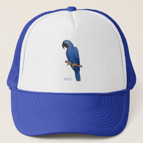 Hyacinth macaw bird cartoon illustration  trucker hat