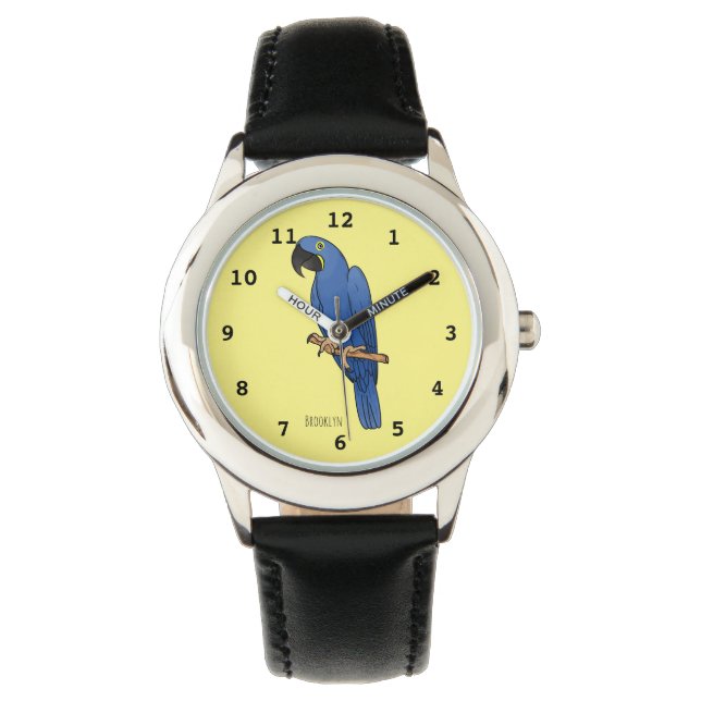 Hyacinth macaw bird cartoon illustration  watch (Front)