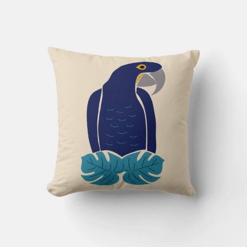 Hyacinth Macaw Bird Illustration Throw Pillow