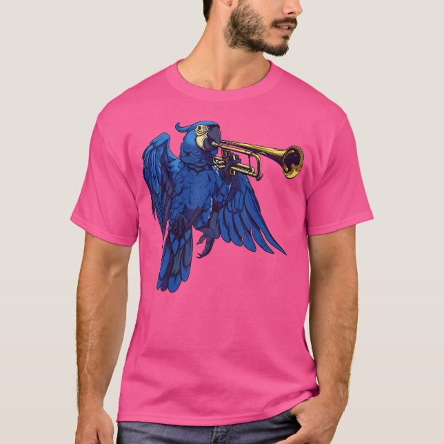 Hyacinth Macaw Playing The Trumpet T-Shirt (Front)