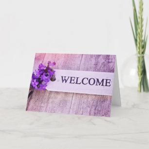 Hyacinth Purple Wood Sign Spring Floral Welcome Card