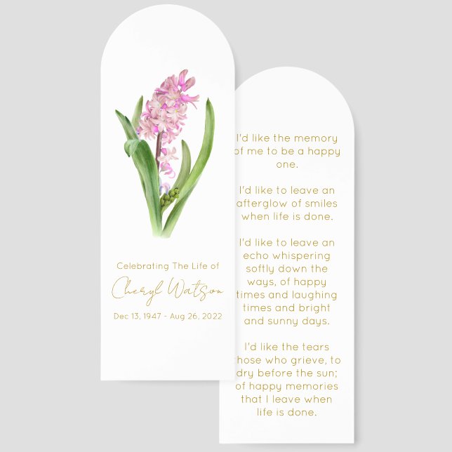 Hyacinth | Simple Funeral Memorial Bookmark (Front & Back)