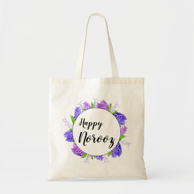 Hyacinth Wreath Purple Happy Norooz New Year Tote Bag (Front)