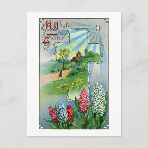 Hyacinths Cross and Star Vintage Easter Holiday Postcard