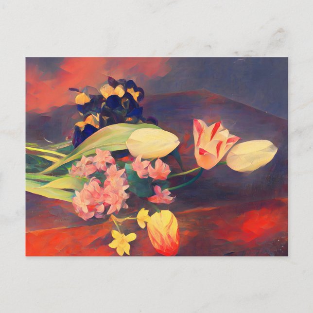 Hyacinths, Tulips And Pansies On A Table  Postcard (Front)