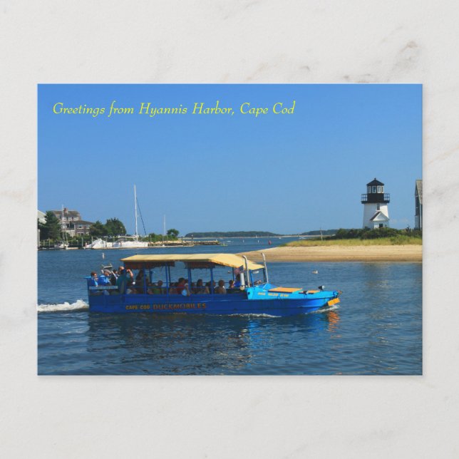 Hyannis Harbor Lighthouse Duck Boat Cape Cod Postcard (Front)