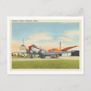 Hyannis Massachusetts Vintage Airport and Airplane Postcard