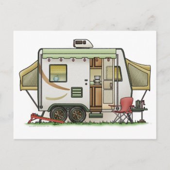 Hybred Trailer Camper Expandable Postcard by art1st at Zazzle