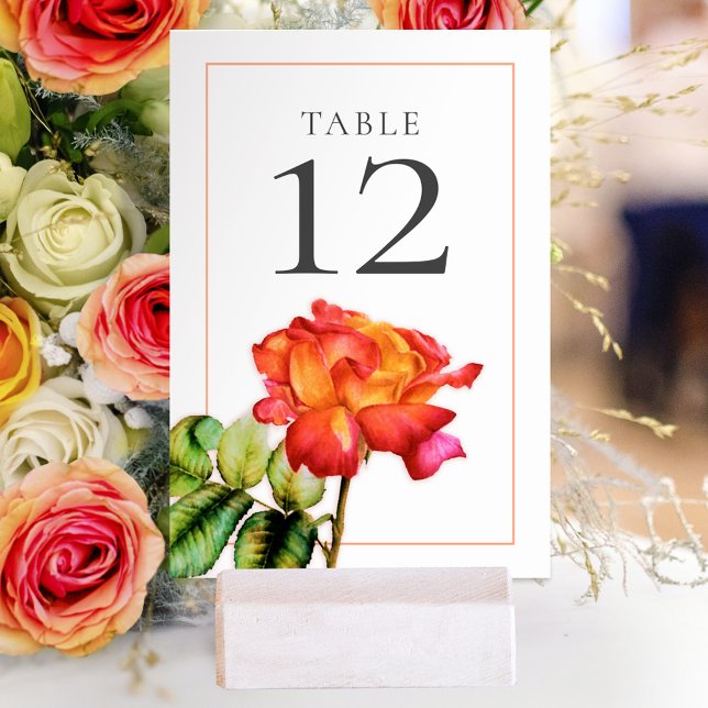 Hybrid tea rose orange red wedding table number (Creator Uploaded)