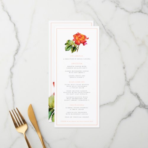 Hybrid tea rose orange watercolor wedding menu