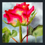 Hybrid Tea Rose pop art watercolor modern flower Poster<br><div class="desc">A large,  vibrant and colourful Hybrid Tea Rose from an original watercolour art painting by artist Sacha Grossel. This pink red,  crimson and yellow floral botanical style rose is painted in modern fluid style and is inspired by pop art design. For flower and rose lovers everywhere.</div>