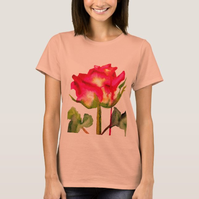 Hybrid Tea Rose watercolor modern flower art T-Shirt (Front)