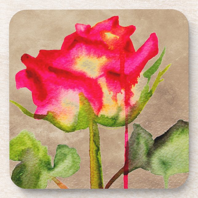 Hybrid Tea Rose watercolour modern flower art Beverage Coaster (Front)