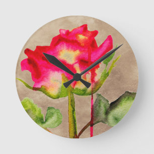 Hybrid Tea Rose watercolour modern flower art Round Clock