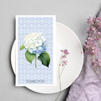 Hydangea Blue Damask Personalized Guest Towel