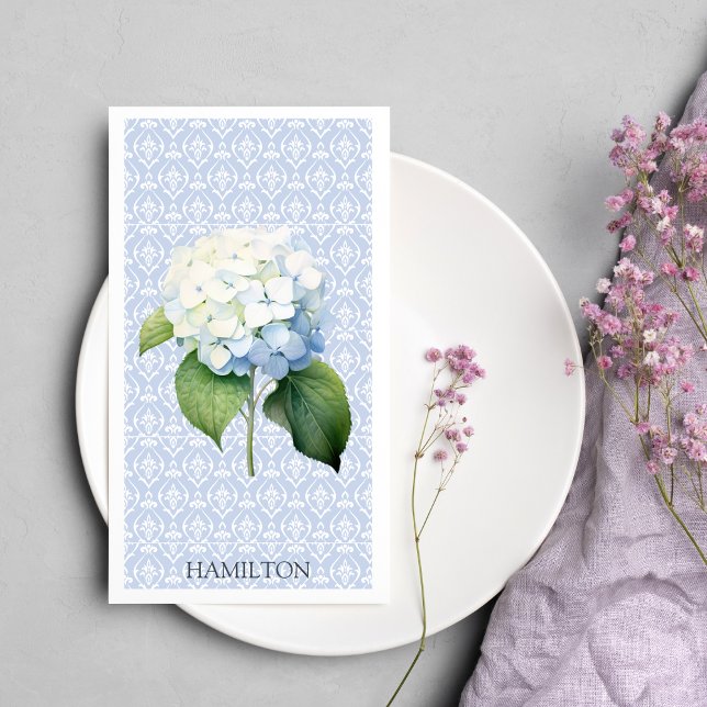 Hydangea Blue Damask Personalized Guest Towel (Creator Uploaded)
