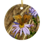 Hydaspe Fritillary on Purple Aster Flowers Ceramic Ornament