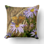 Hydaspe Fritillary on Purple Aster Flowers Throw Pillow