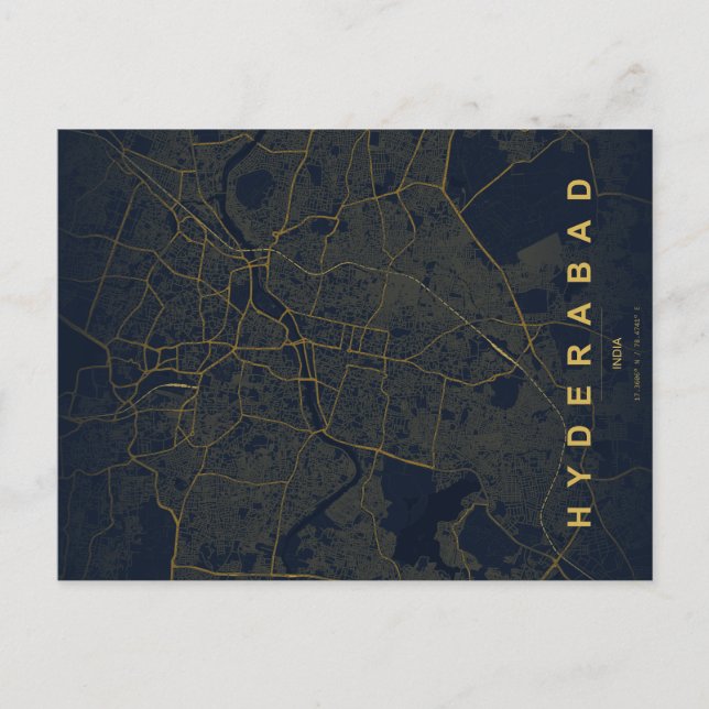 Hyderabad India City Map Minimal Design Postcard (Front)
