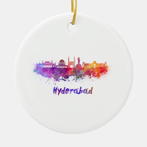 Hyderabad skyline in watercolor ceramic ornament