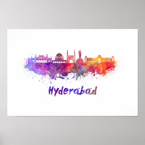 Hyderabad skyline in watercolor poster