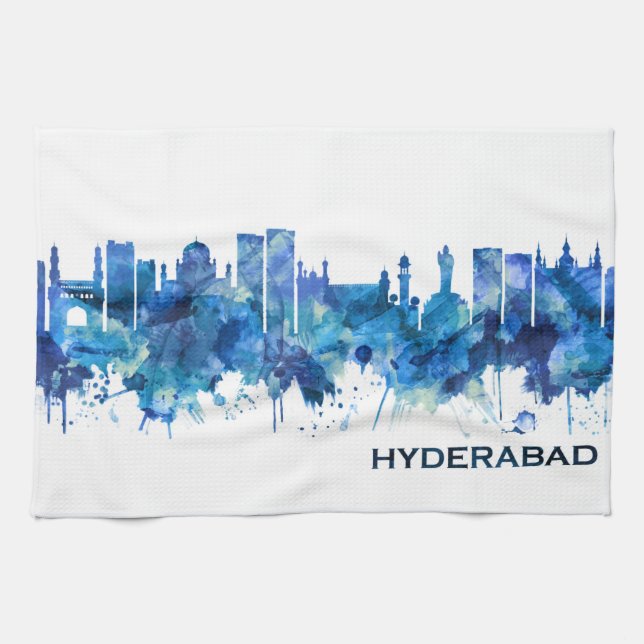 Hyderabad Telangana Skyline Blue Kitchen Towel (Horizontal)