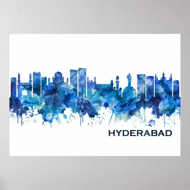 Hyderabad Telangana Skyline Blue Poster (Front)