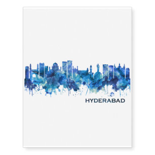 Hyderabad Telangana Skyline Blue Temporary Tattoos