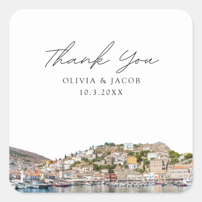 Hydra Greece Wedding Favor Thank You Square Sticker (Front)