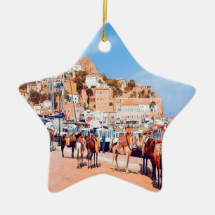 HYDRA - mules at the port Ceramic Ornament