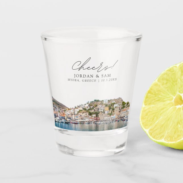 Hydra Photo Wedding Favor Cheers Shot Glass (Front)