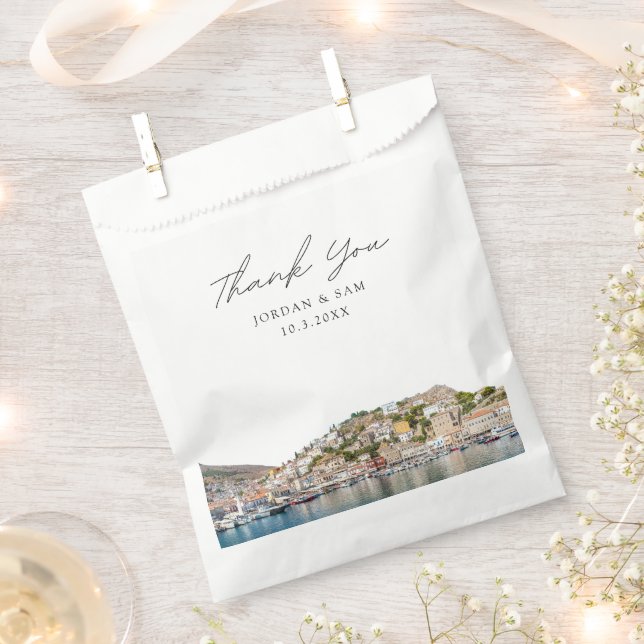 Hydra Wedding Photo Personalized Greece  Favor Bag (Clipped)
