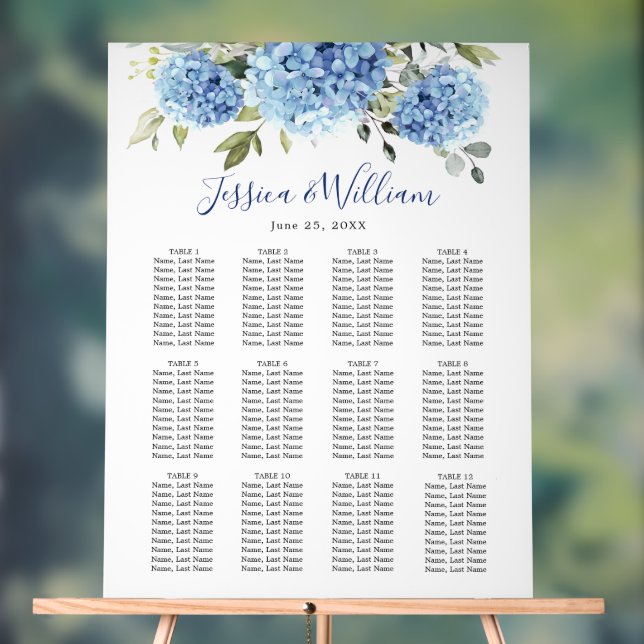 Hydrangea 12 Tables SEATING CHART Acrylic Sign (Neutral)