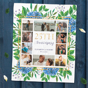 Hydrangea 25th Anniversary Custom Photo Collage Fleece Blanket